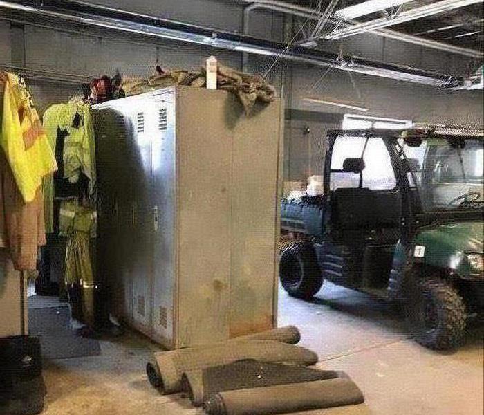 Lockers and ATV in a garage